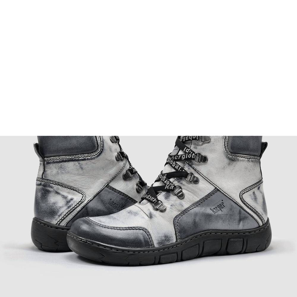 NEW KCR GROUP women's original insulated zip-up leather boots in grey
